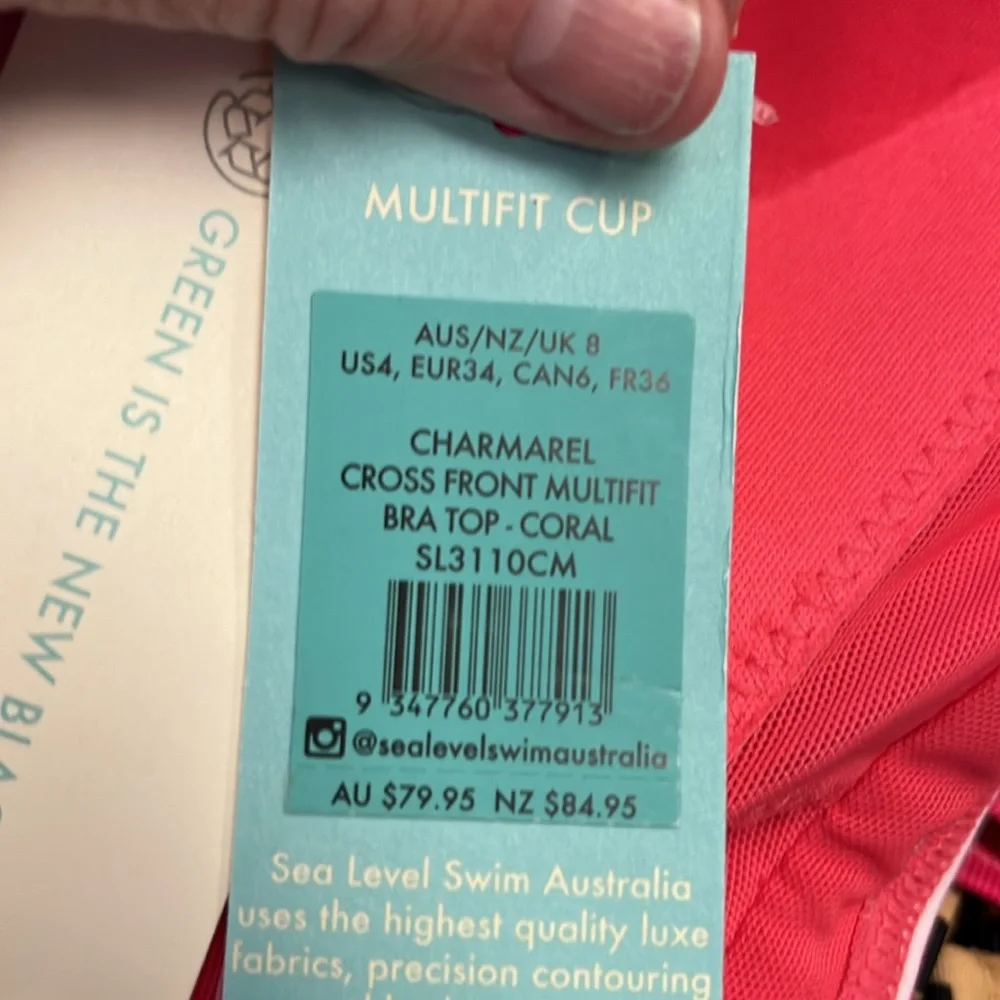 NWT-Sea level- Coral Striped V-Neck Bikini Top & High Waist Bottoms